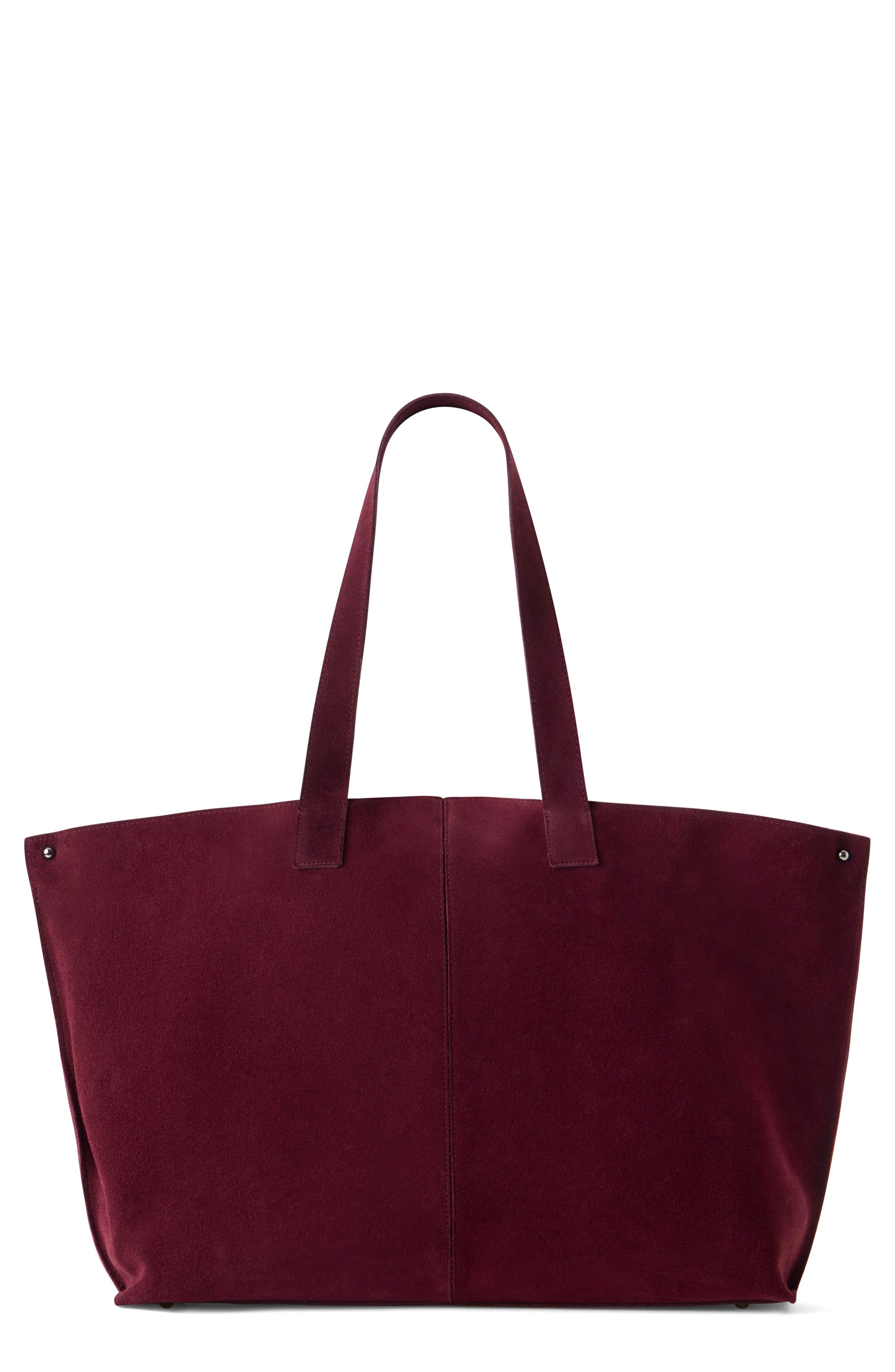 Medium AI Suede Convertible Shoulder Tote, Main, color, BURGUNDY
