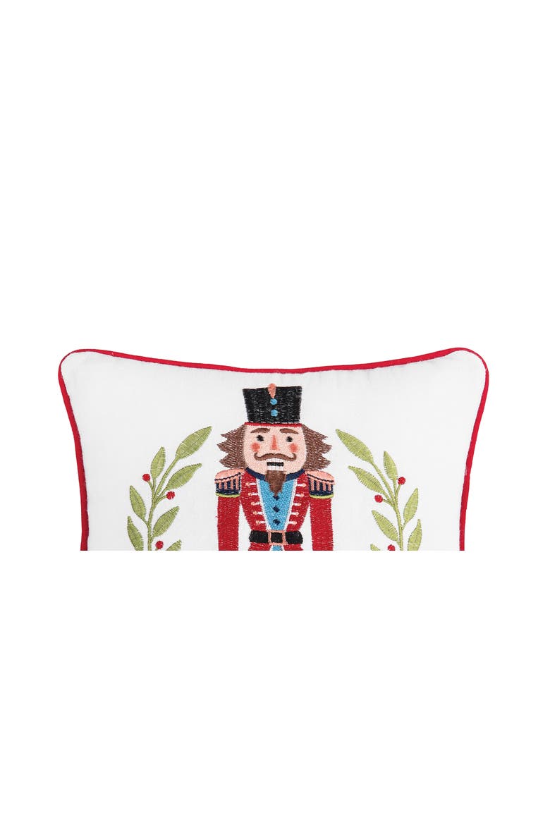 Nutcracker Wreath 100% Cotton Embroidered Accent Pillow 10" x 10", Alternate, color, White