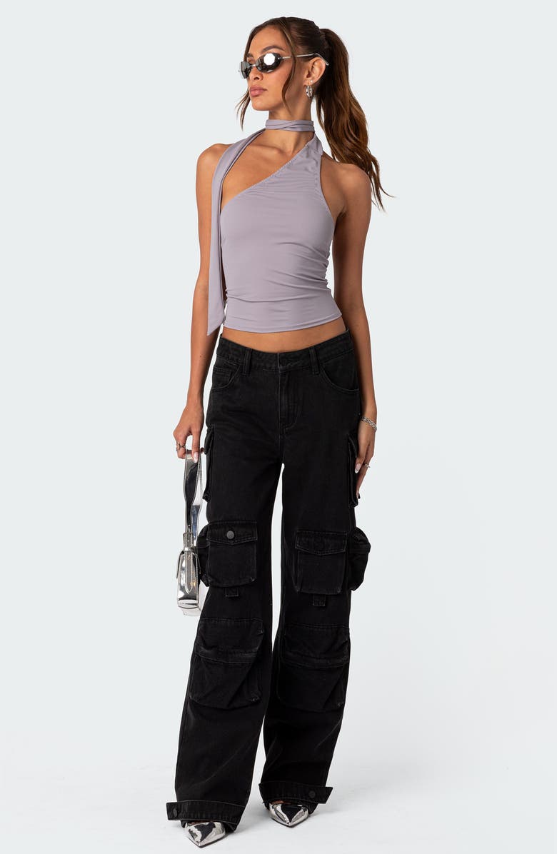 EDIKTED Melony Scarf Halter Top, Alternate, color, Gray