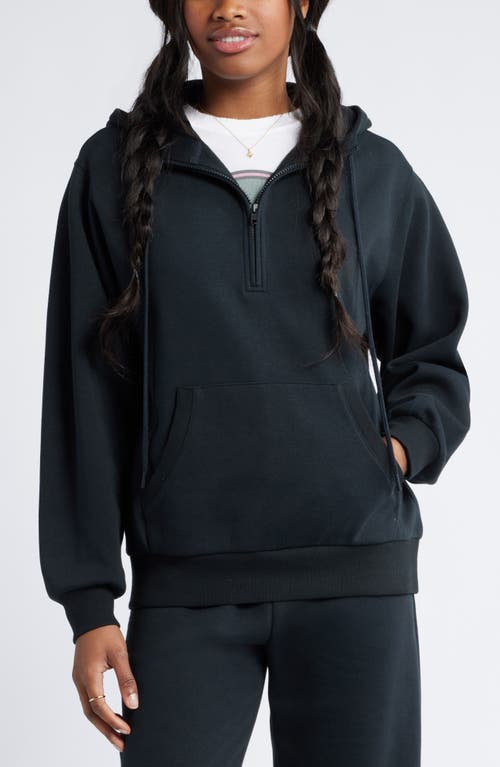 BP. Relaxed Quarter Zip Cotton Blend Hoodie in Black Jet 