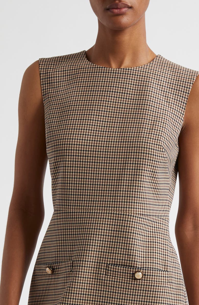 Veronica Beard Yumi Houndstooth Check Sleeveless Minidress, Alternate, color, Sand Black
