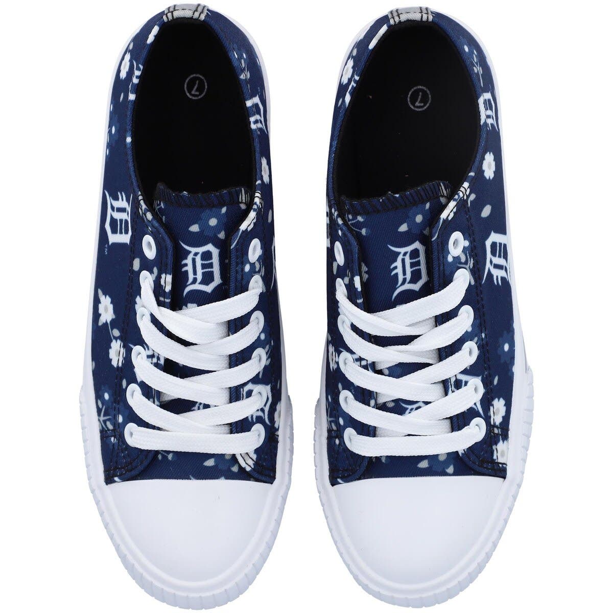FOCO Women's FOCO Navy Detroit Tigers Flower Canvas Allover Shoes, Alternate, color, 