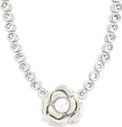 Sterling Forever Rosa Pearl Flower Cubic Zirconia Tennis Necklace