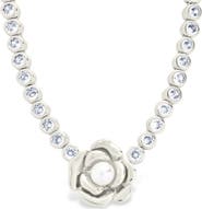 Sterling Forever Rosa Pearl Flower Cubic Zirconia Tennis Necklace