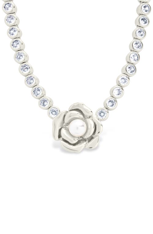 Sterling Forever Rosa Pearl Flower Cubic Zirconia Tennis Necklace