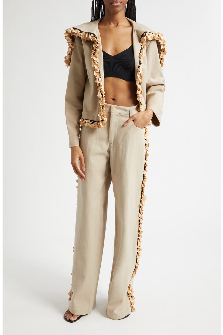 Burro Paillette Side Stripe Wide Leg Jeans, Alternate, color, KHAKI
