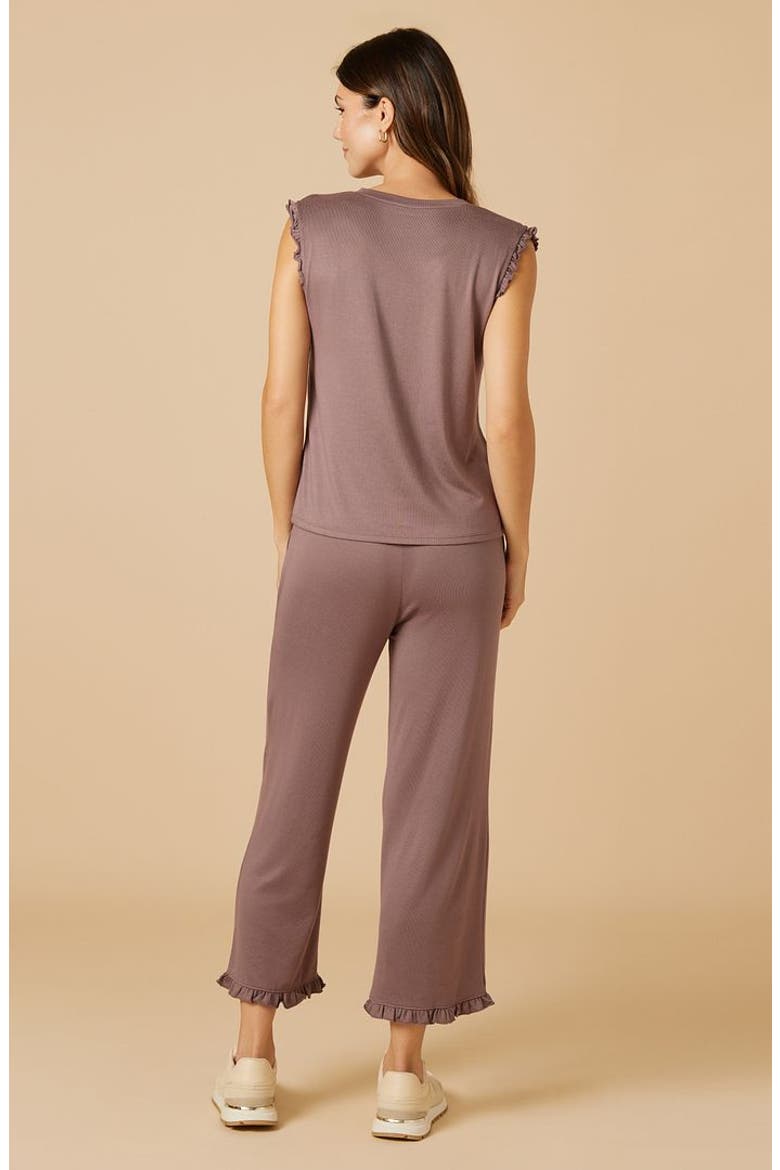 Dream Ruffle V-neck with Cropped Ruffle Edge Pant, Alternate, color, Driftwood