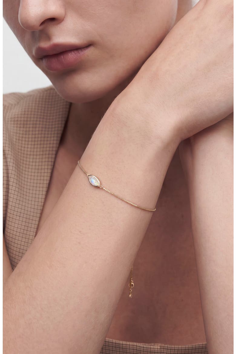 14k Gold Plate Moonstone Slider Bracelet, Alternate, color, WHITE/ GOLD