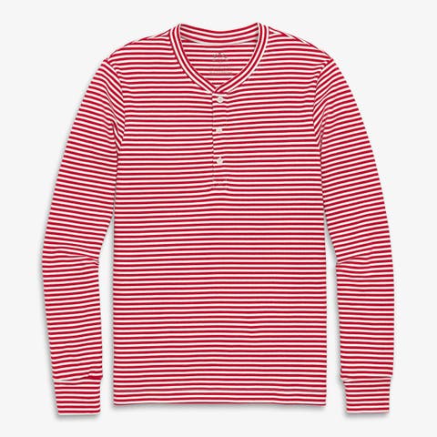 Adult Organic Long Sleeve Henley Pj Top In Stripe (Unisex Fit)