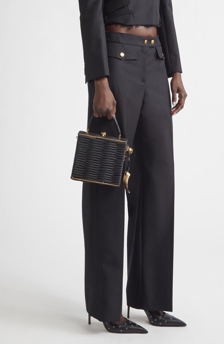 McQueen Skull Frame Leather Handbag, Alternate, color, 1000 Black/ Gold