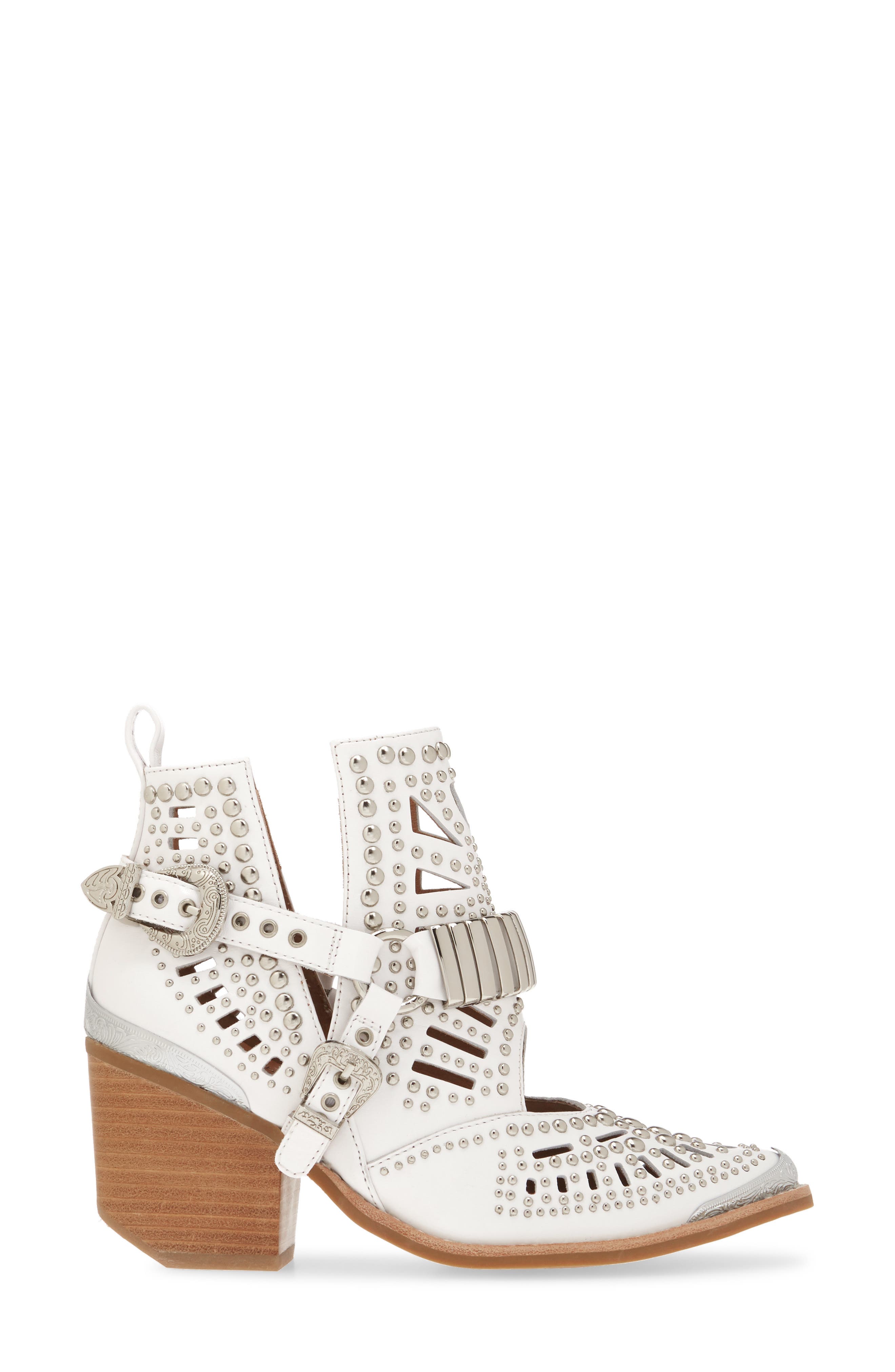 Wylie Studded Western Bootie, Alternate, color, WHITE/ SILVER LEATHER