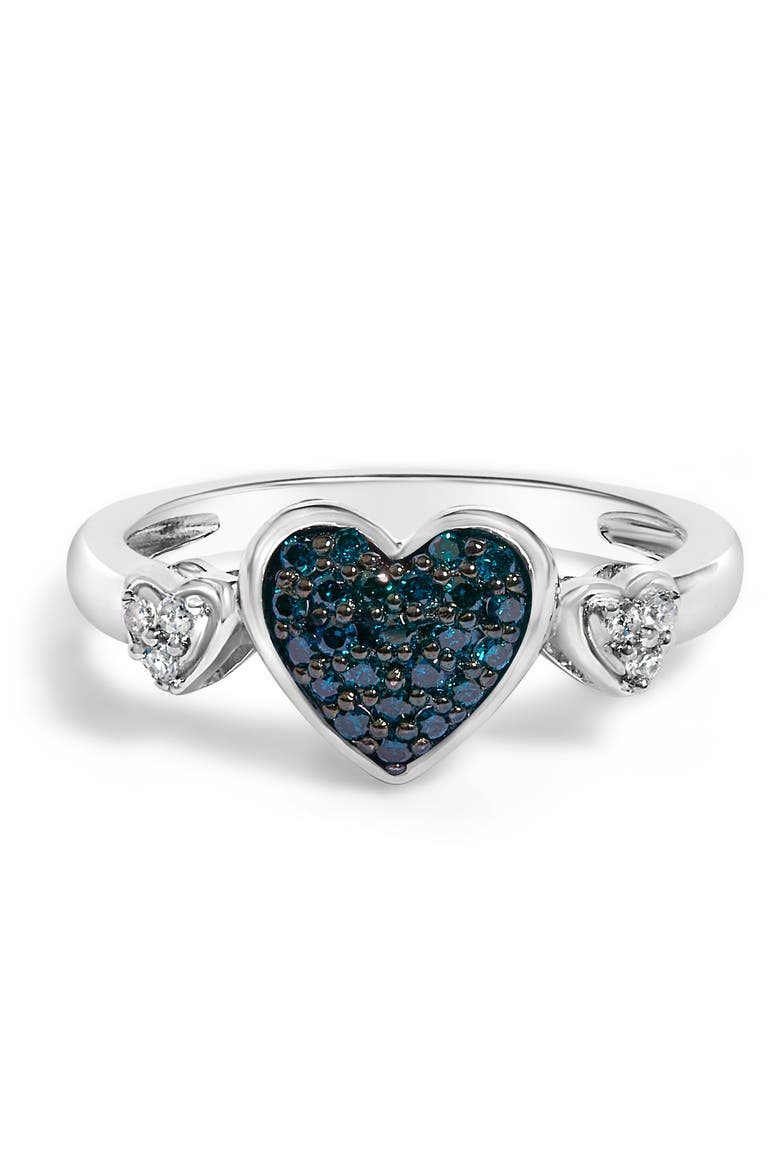 Sterling Silver 1/5 Cttw Blue and White Diamond Triple Heart Ring, Main, color, Silver