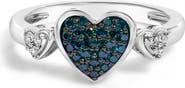 Haus of Brilliance Sterling Silver 1/5 Cttw Blue and White Diamond Triple Heart Ring