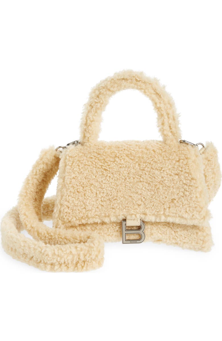 Balenciaga Small Hourglass Genuine Shearling Top Handle Bag, Main, color,