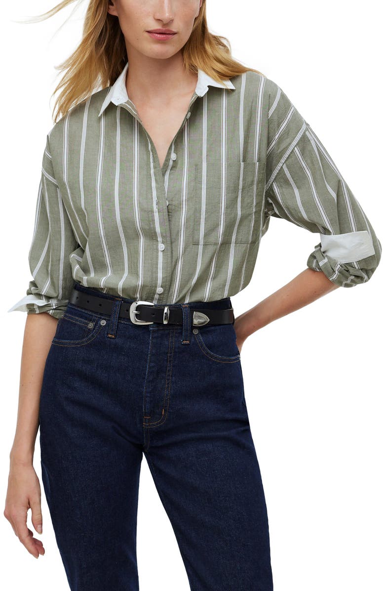 Madewell The Oversize Stripe Straight Hem Signature Poplin Shirt, Main, color, 