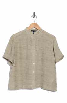 Eileen Fisher Short Sleeve Organic Linen Blend Button-Up Shirt