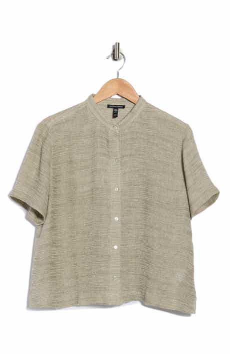 Eileen Fisher Short Sleeve Organic Linen Blend Button-Up Shirt