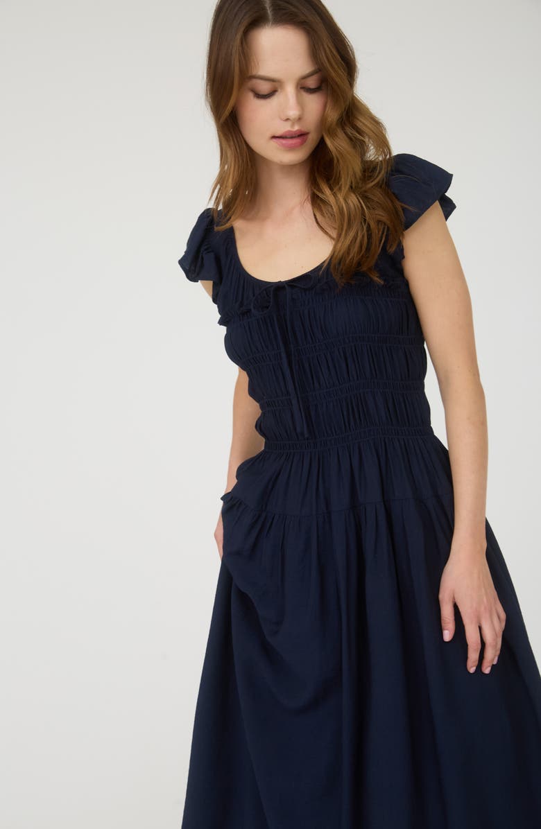 Blu Pepper Shirred Maxi Dress, Alternate, color, Navy