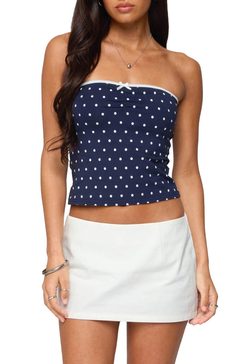 Polka Dot Tube Top, Main, color, NAVY