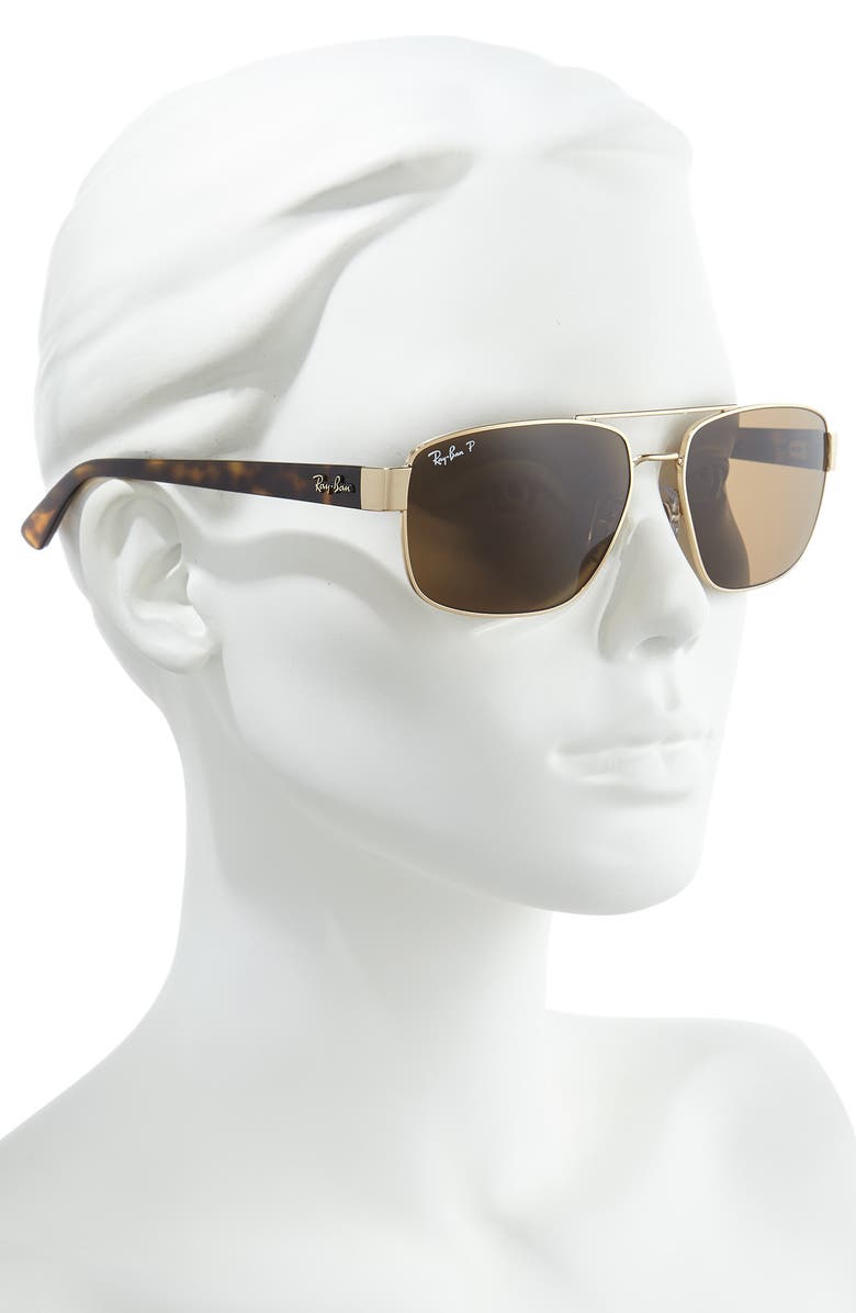 Ray-Ban Polarized 55mm Aviator Sunglasses, Alternate, color, Gold/ Brown