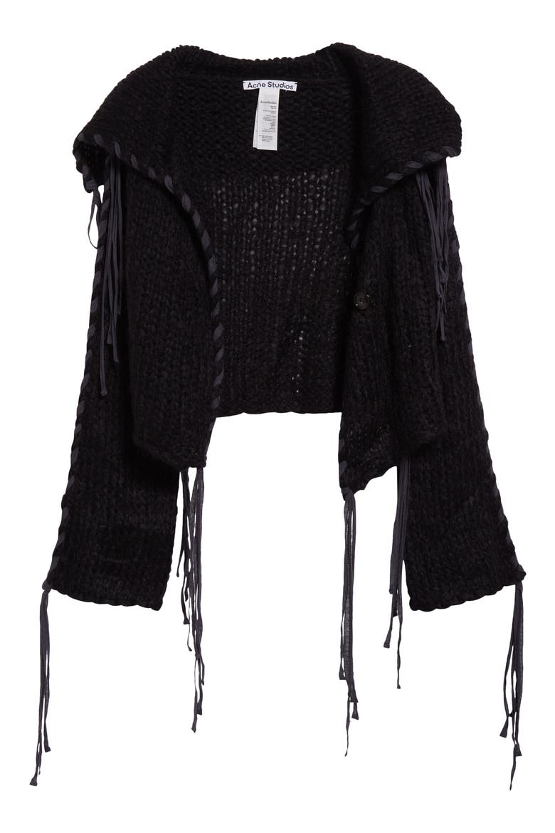 Ribbon Lacing Cardigan, Alternate, color, BLACK