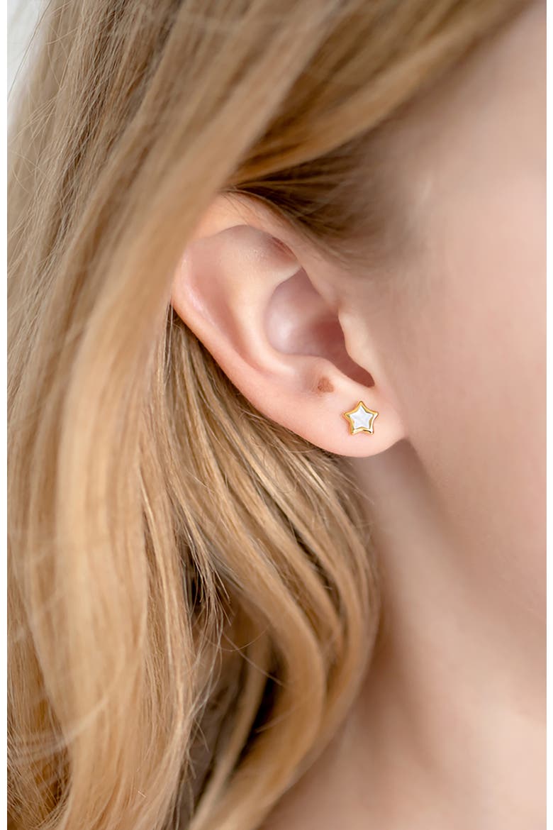 14k Mother of Pearl Star Earrings, Alternate, color, Gold