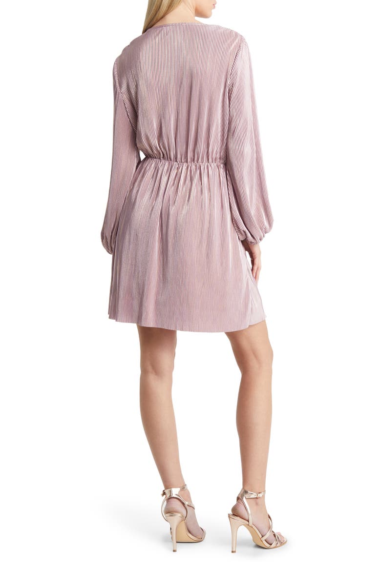 Long Sleeve Shiny Plissé Minidress, Alternate, color, PINK