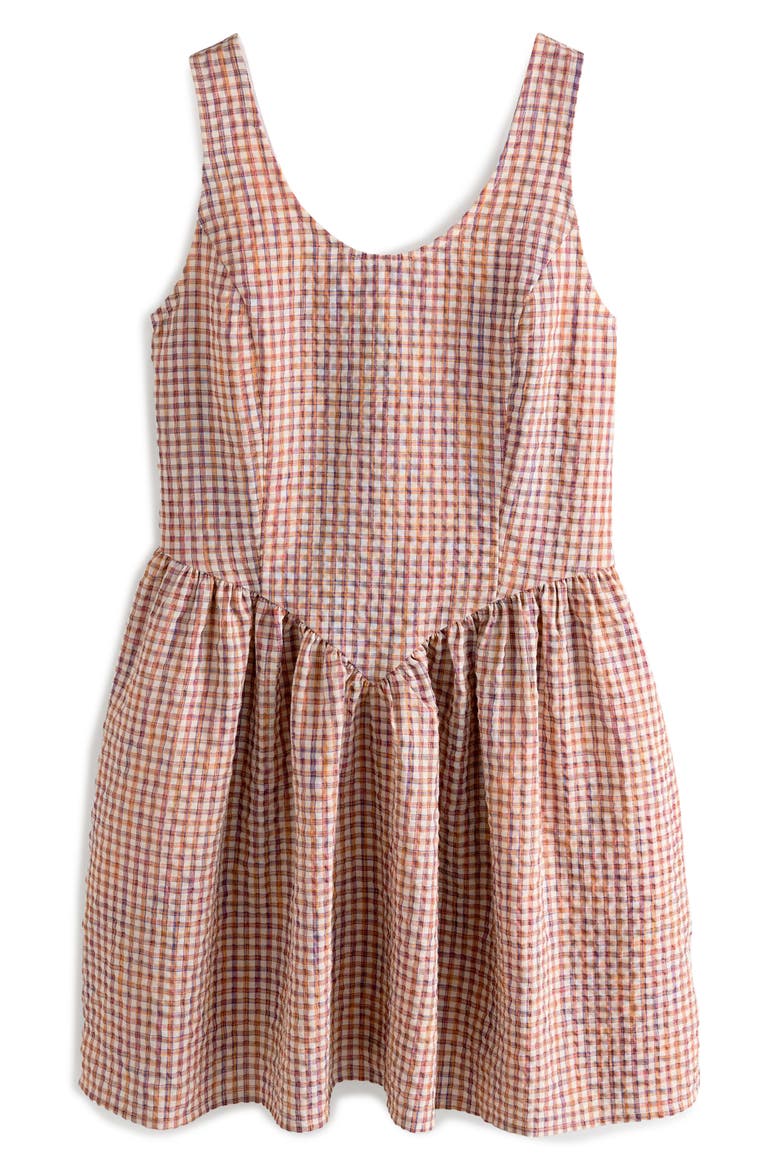 Sleeveless Gingham Cotton Blend Minidress, Main, color, BROWN