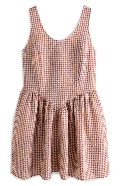 Sleeveless Gingham Cotton Blend Minidress