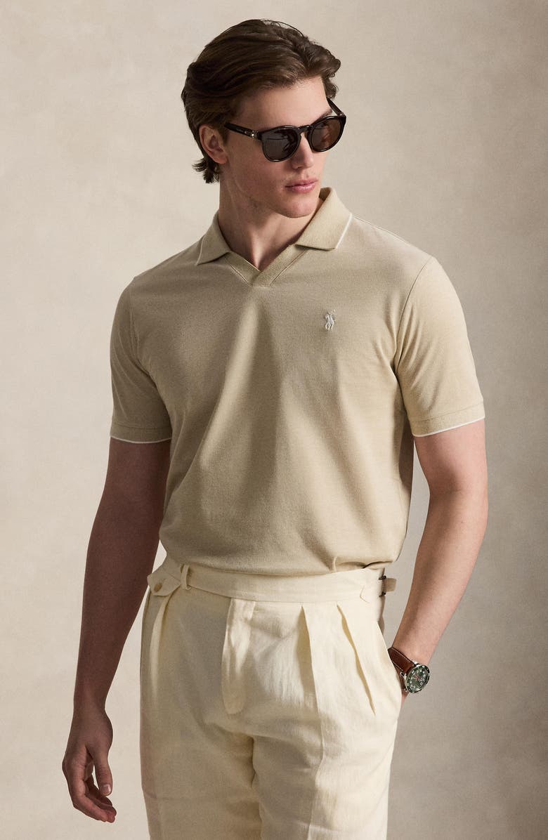 Polo Ralph Lauren Jacquard Mesh Polo Shirt, Alternate, color, Beige