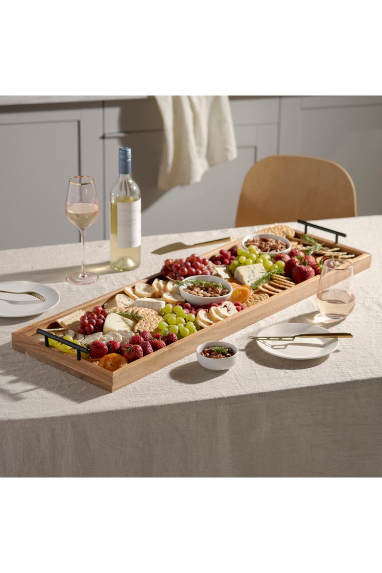 Acacia Wood Longboard Cheese Board with Metal Handle, Alternate, color, Wood