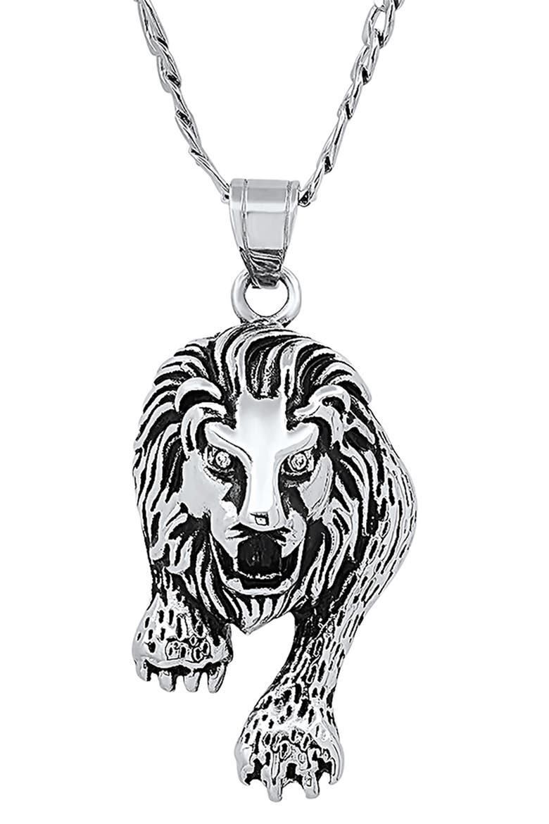 Stainless Steel Prowling Lion Necklace, Alternate, color, METALLIC