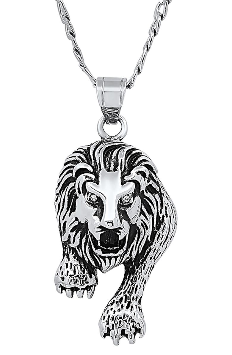 HMY JEWELRY Stainless Steel Prowling Lion Necklace, Alternate, color, Metallic