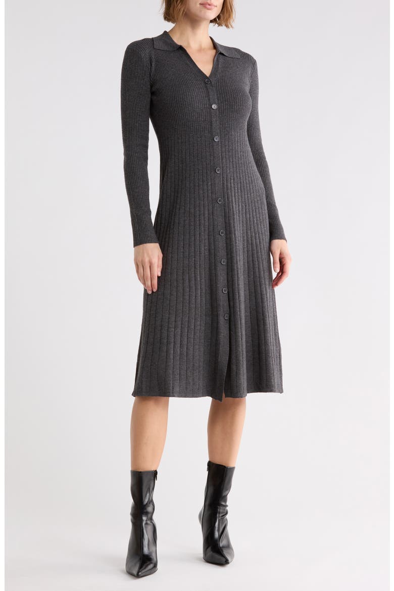 Long Sleeve Ribbed Sweater Dress, Main, color, HEATHER CHARCOAL