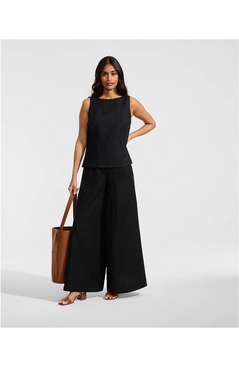Lands' End Linen Sleeveless Peplum Top, Alternate, color, Black