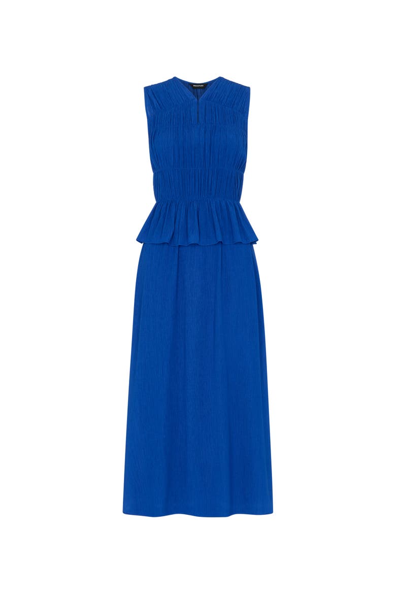 Sleeveless Shirred V-Neck Midi Dress, Alternate, color, Cobalt Blue
