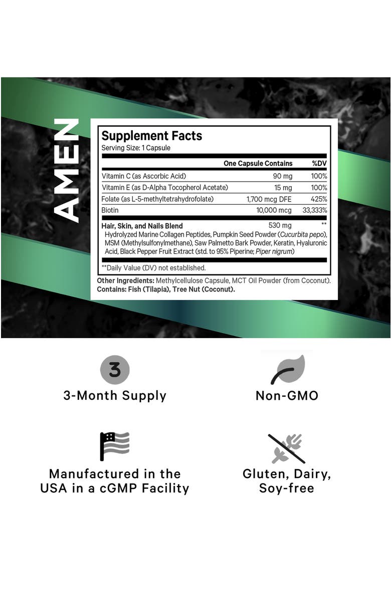 Codeage Amen Biotin Collagen Peptides + Vitamins C, E & Keratin, Alternate, color, White