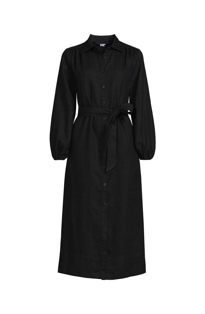 Lands' End Linen Long Sleeve Midi Shirt Dress, Alternate, color, 