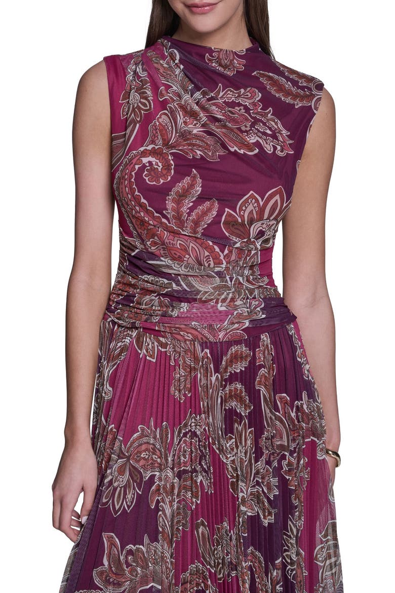 Sleeveless Paisley Printed Mesh Dress, Alternate, color, Deep Plum/Berry Multi
