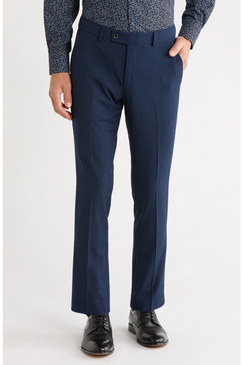 Box Check Flat Front Dress Trousers, Main, color, DARK SAPPHIRE