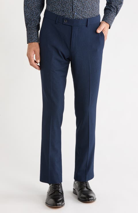 Box Check Flat Front Dress Trousers
