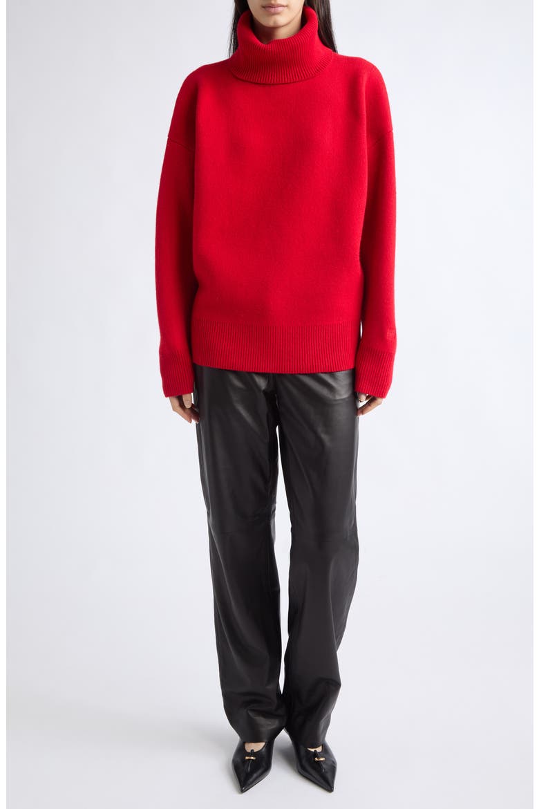 Wool & Cashmere Blend Double Knit Turtleneck Sweater, Main, color, POPPY