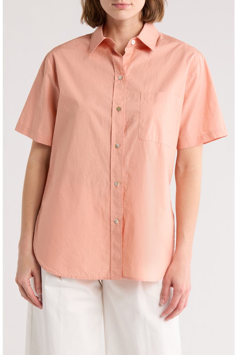 Short Sleeve Cotton Poplin Button-Up Shirt, Main, color, DK APRICOT CLAY