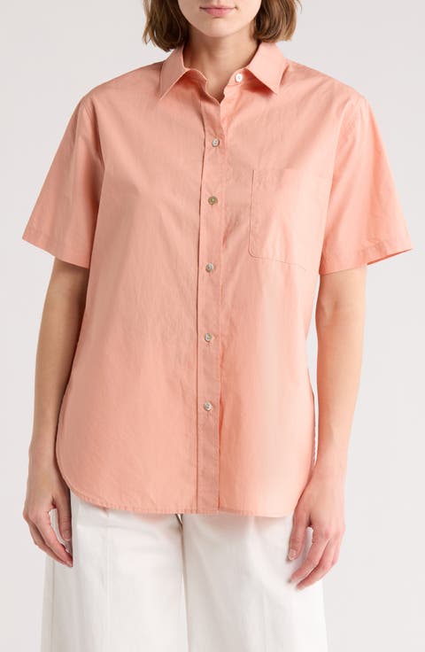 Short Sleeve Cotton Poplin Button-Up Shirt
