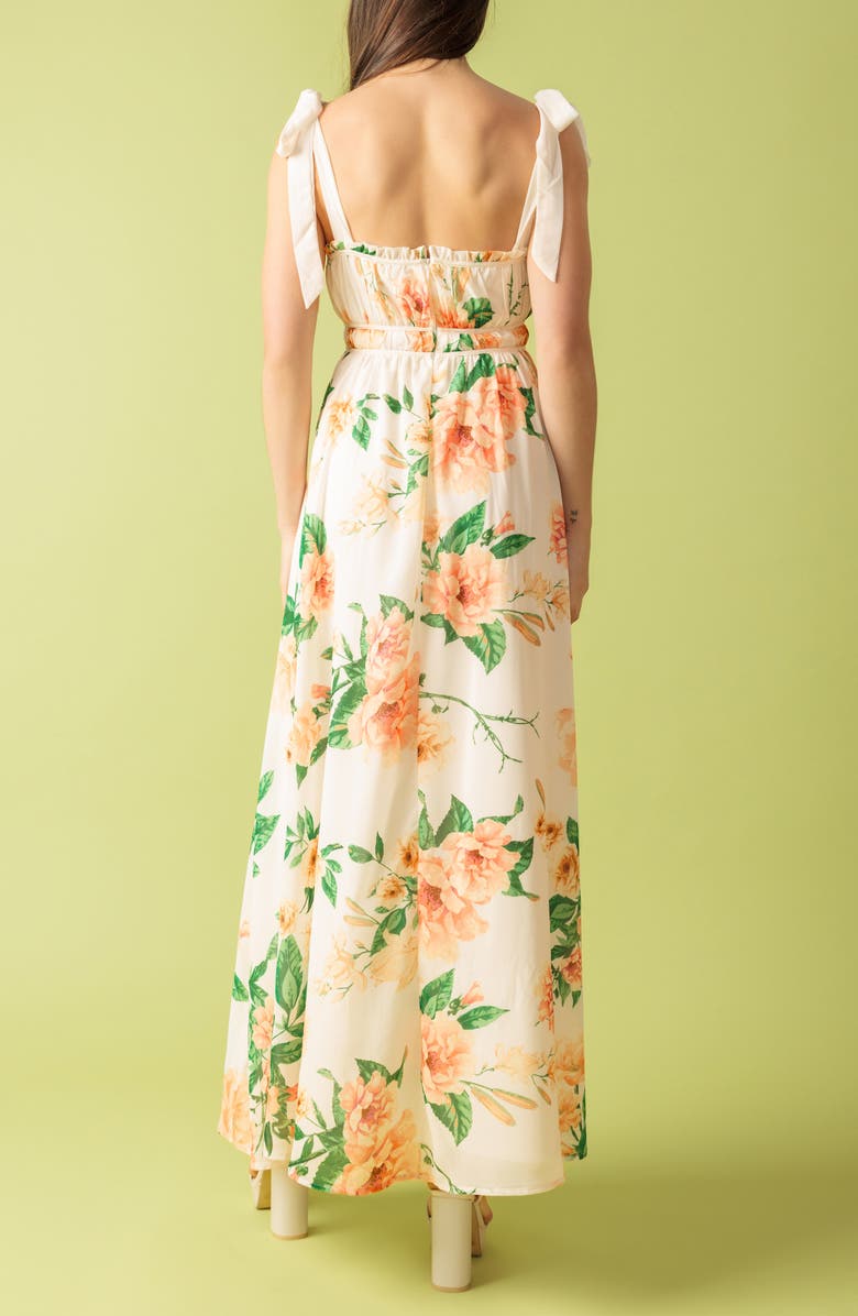 FLYING TOMATO Floral Tie Strap Maxi Dress, Alternate, color, Ivory/ Peach