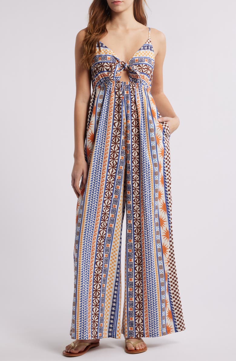 Rip Curl San Carlos Tie Front Cotton Blend Jumpsuit, Main, color, 