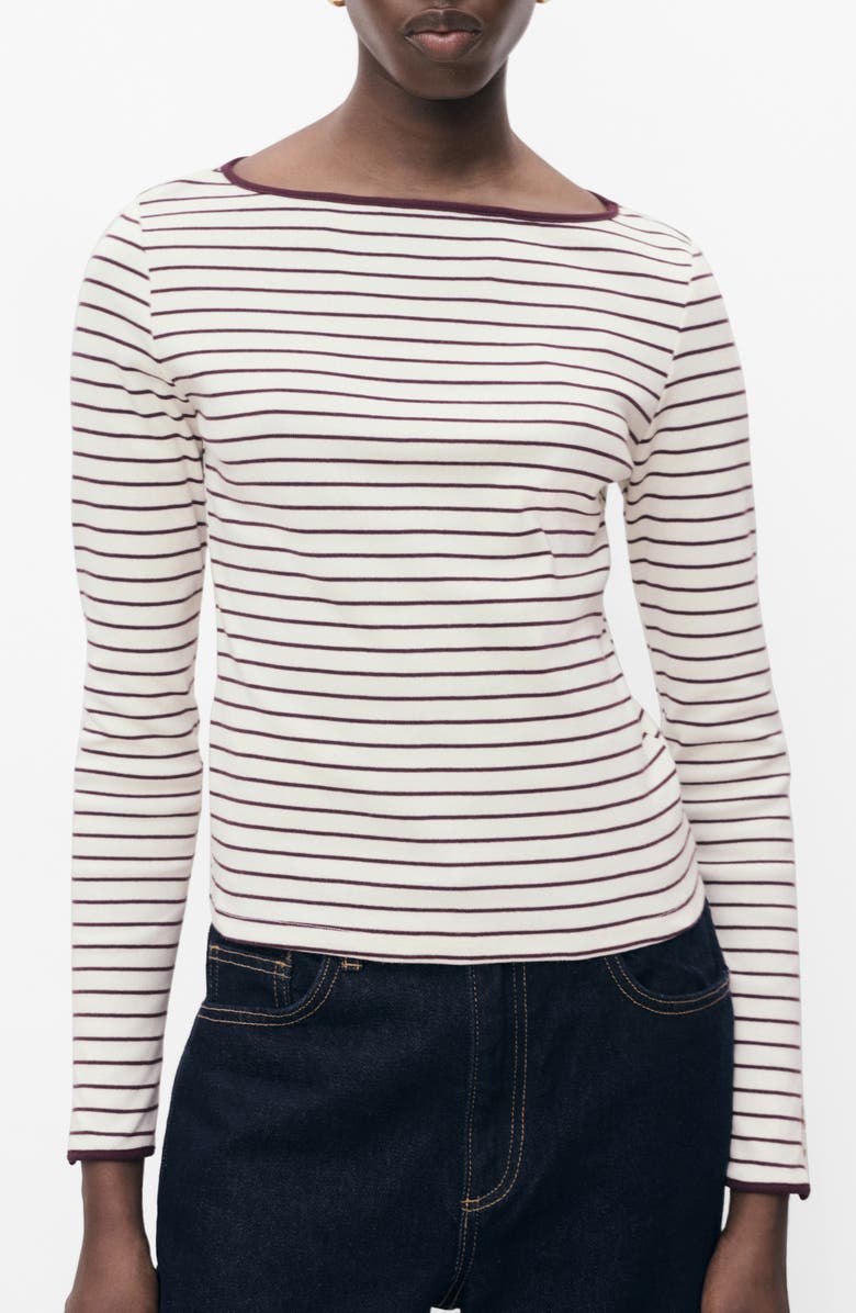 MANGO Porta Stripe Cotton Long Sleeve T-Shirt, Main, color, Burgundy