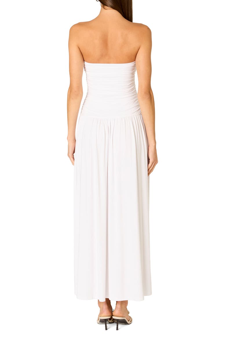 Santal Ruched Strapless Midi Dress, Alternate, color, WHITE