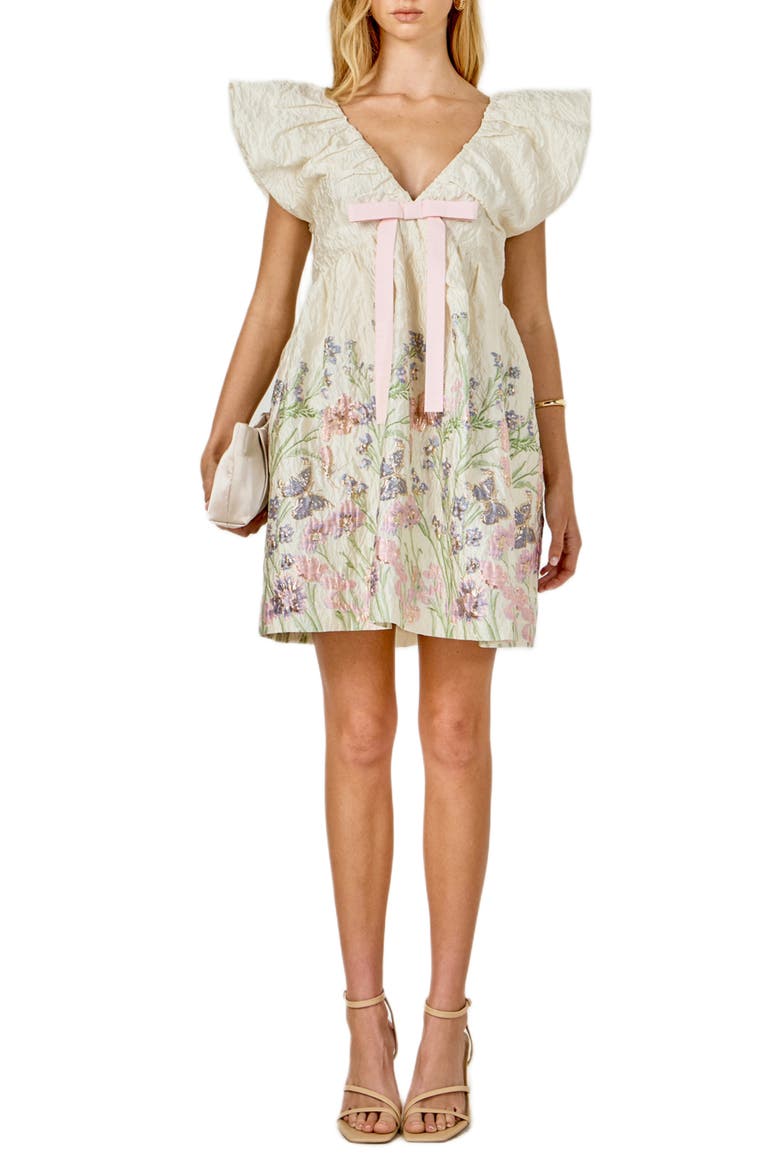 Metallic Floral Jacquard Minidress, Main, color, CREAM MULTI