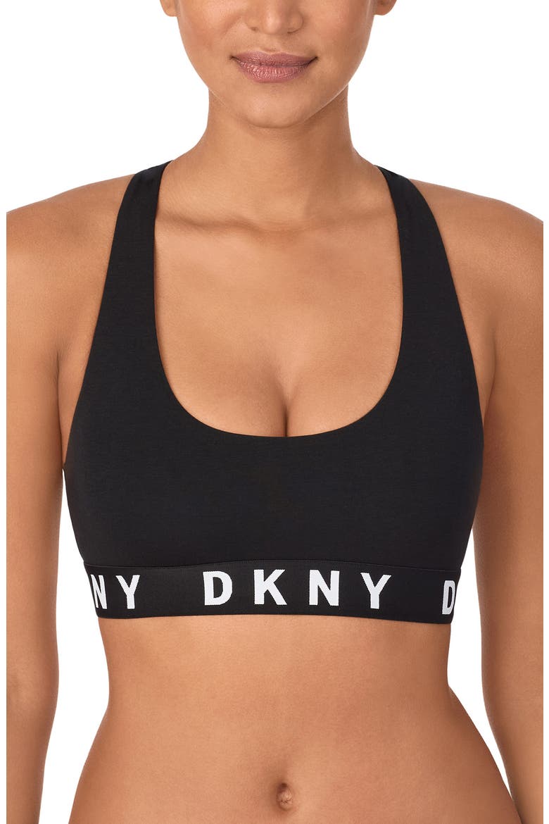 Logo Wirefree Racerback Bralette, Main, color, BLACK